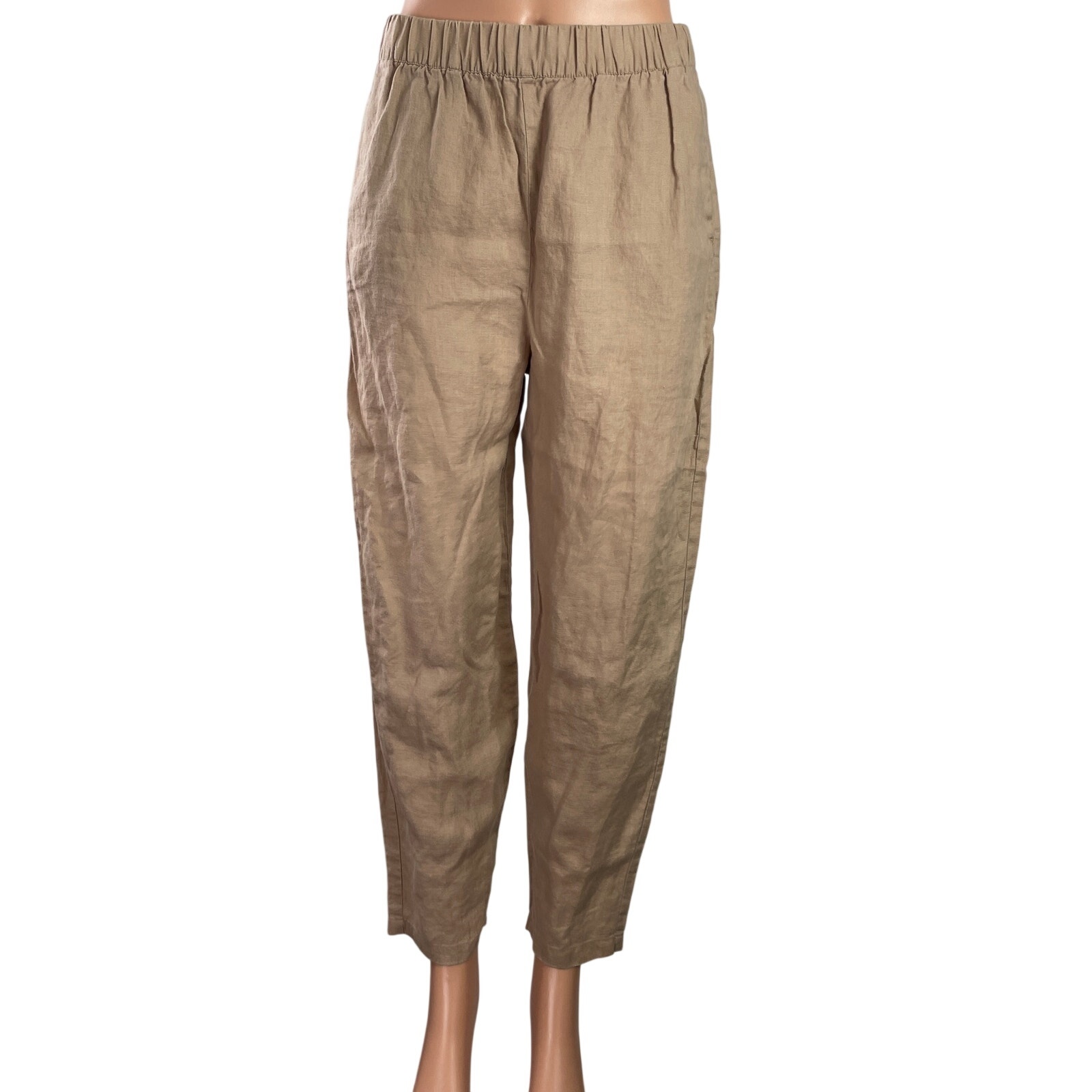 Zara Womens Brown Tan Elastic High Waist Straight Tapered Trousers Pants Size Xs